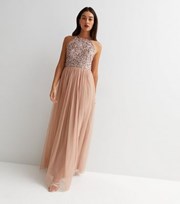 Maya Pink Sequin Halter Maxi Dress